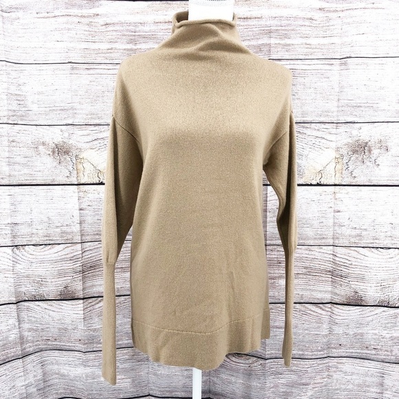 Aritzia Wilfred Tan Cyprie 100% Merino Wool Rolled Mock Neck Sweater Size S - Picture 1 of 9
